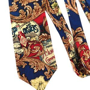 Vintage Mens Collectible Tabasco 100% Silk Natuical Red Blue and Tan Tie USA